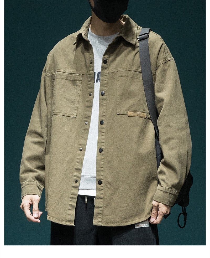 Autumn Men's Long Sleeve Cargo Shirt Casual Korean Fashion Oversize Blouses Hombre 2025 New High Street Y2K T Shirt Baggy Jacket