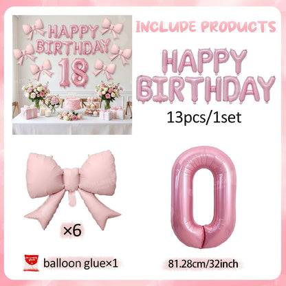 Pink Bow Birthday Balloon Happy Birthday Letter Balloon Used for Wedding, Valentine's Day, Birthday, Proposal Decoration Decor