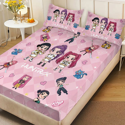 3pcs K-Pop Demon Hunters Printed Chipless Bed Sheet Set Multi Size Soft Bed Cover Bedroom Bedding Decoration Machine Washable