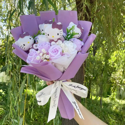 Bonecos de Vinil de Desenho Animado Figuras de Ação Com Flor Artificial Buquê Criativo Presentes de Aniversário de Natal Dia dos Namorados