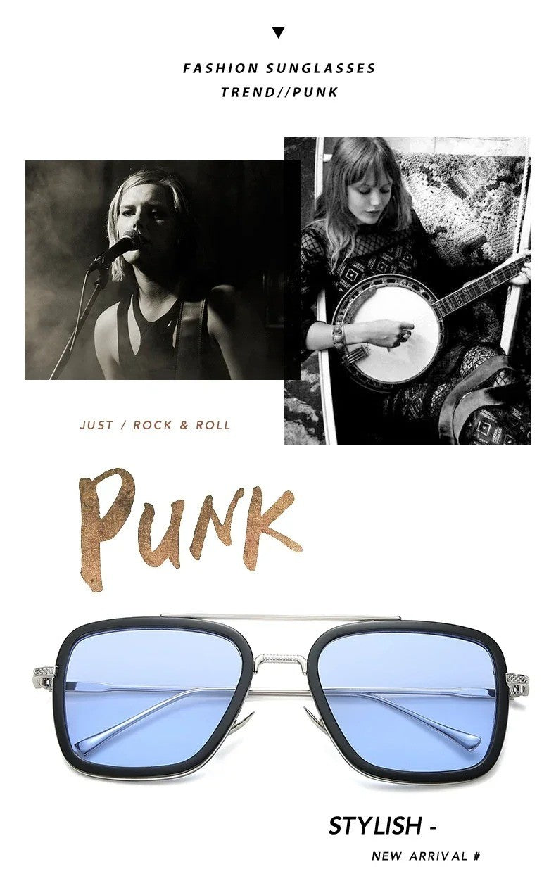 Tony Stark Sunglasses Iron Man Sun Glasses Vintage Square Metal Frames