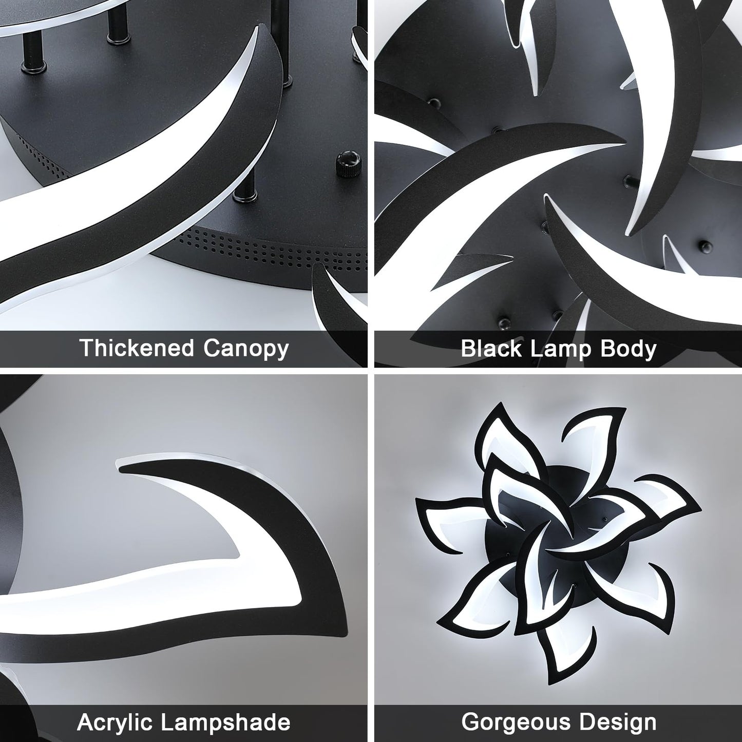 Flower Shape LED Ceiling Light, Dimmable 3000K-6500K APP for Living Room Bedroom Kitchen Modern Acrylic Chandelier Energy Saving