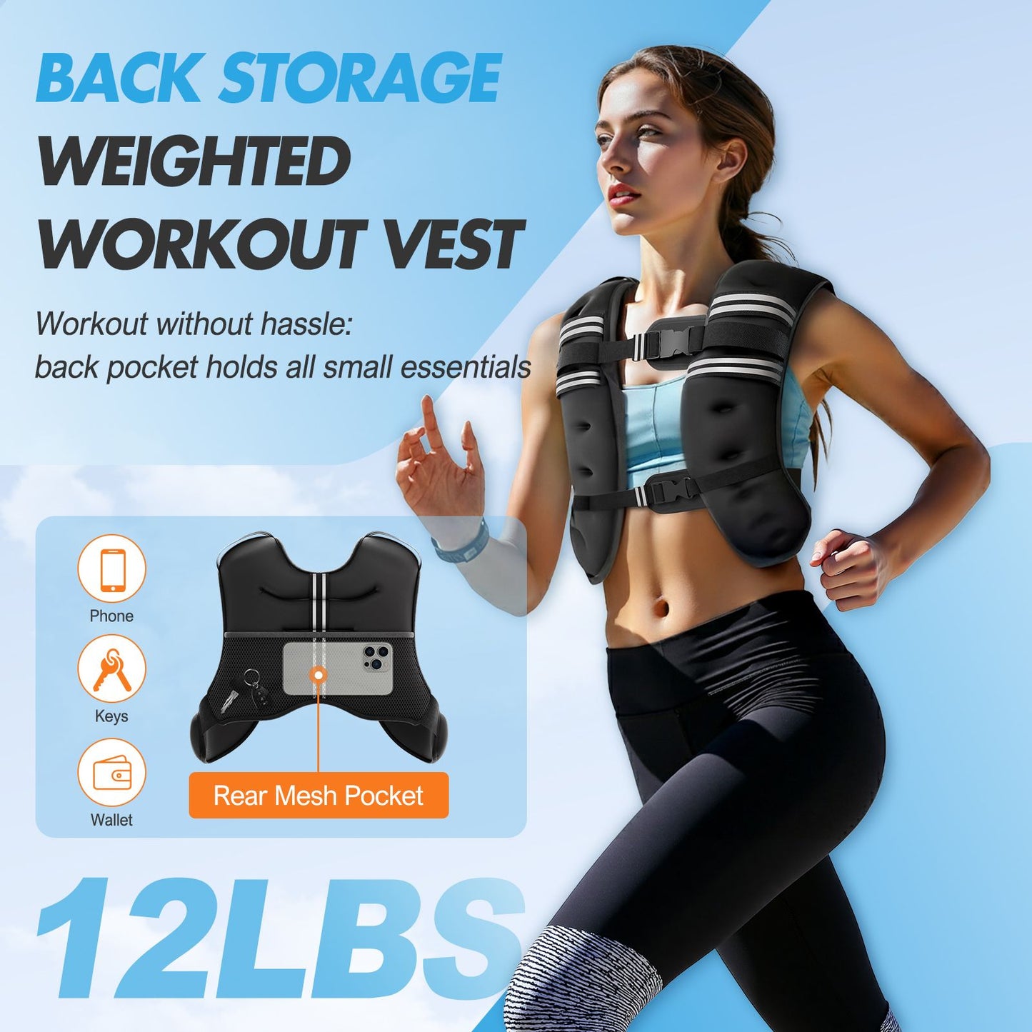 Weighted Vest Fitness 6lb/12lb/18lb/22lb with Reflective Strips Men Women for Workout Strength Training Running Jogging Walking