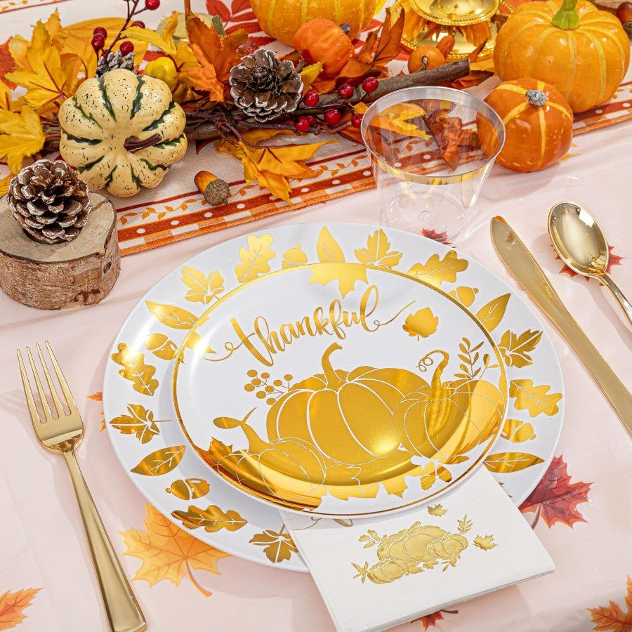 176Pcs Thanksgiving Plastic Plates Heavy Duty Thanksgiving Plates Thanksgiving Disposable Dinnerware Set include 50 Plates75 Si