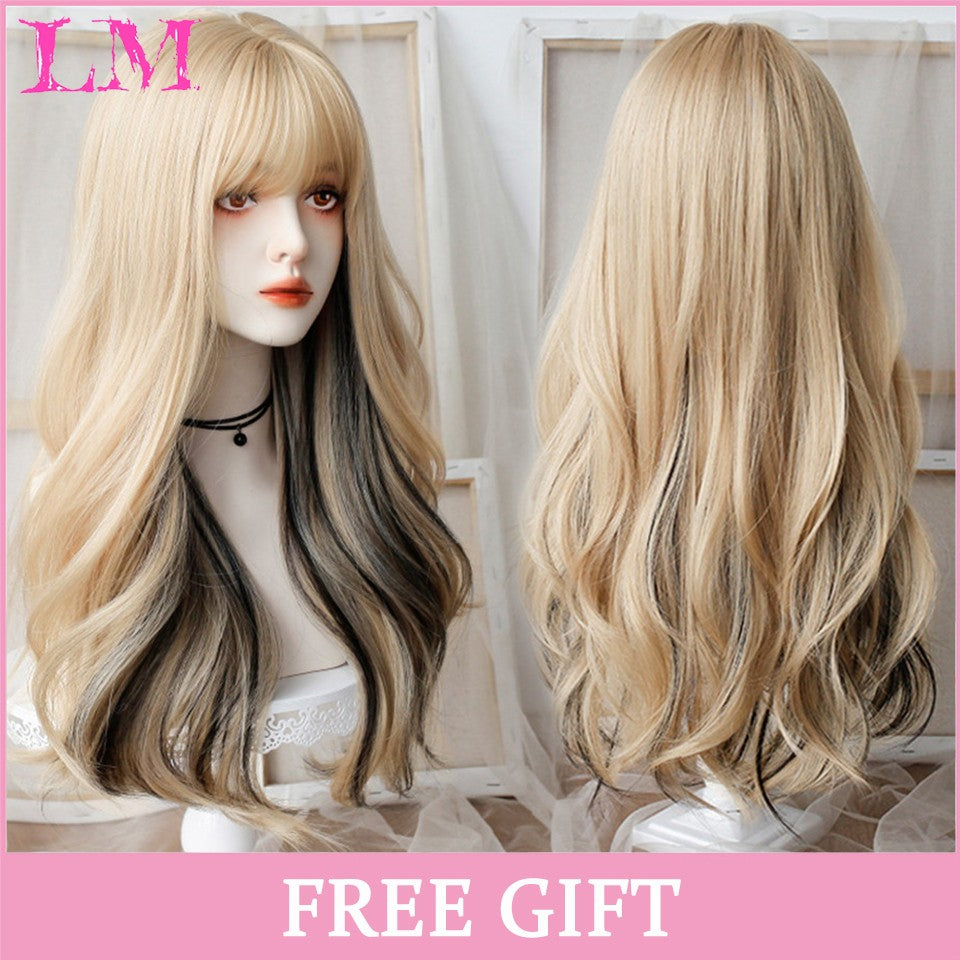 LM Medium Length Pink Cosplay Wig Heat Resistant Costume Party Synthetic Wigs 2 Clip On Ponytail 7 Colors