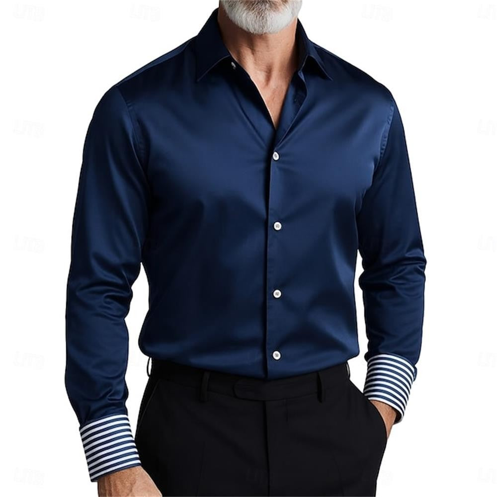 Fashionable men's long sleeved shirt with slim fit collar button solid color casual party plus size men's shirt