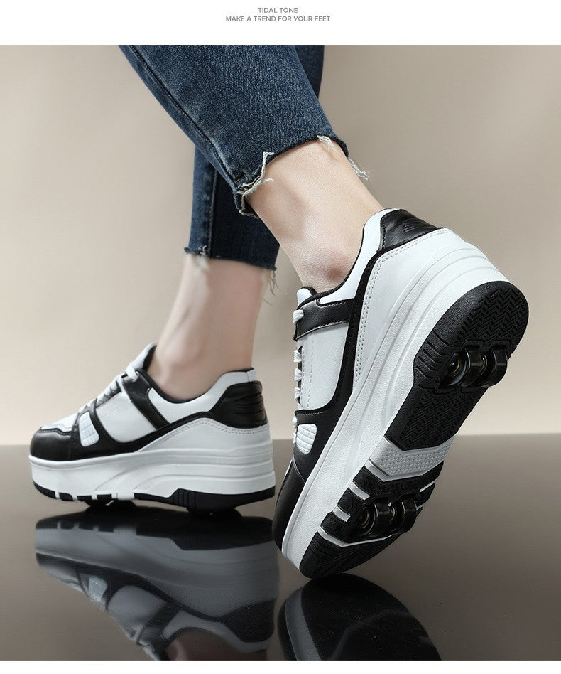 Four wheel roller shoes Boys girls walking shoes Casual outdoor sports slide and shrink school students pulleys shoes sneakers