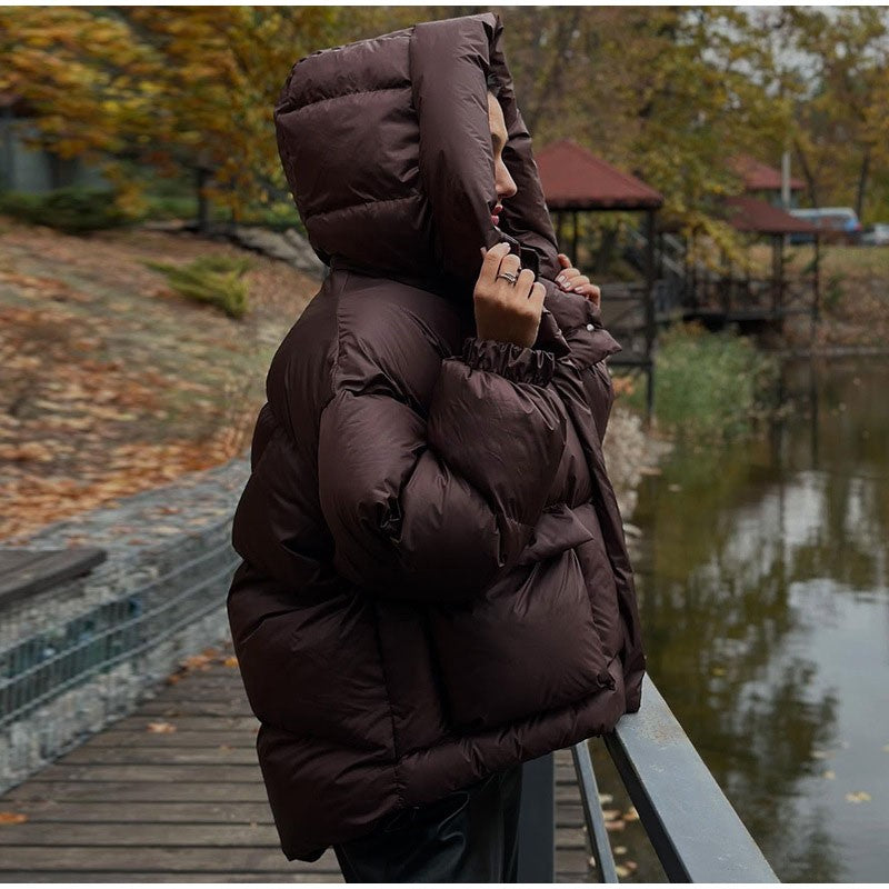 Fashion Glossy Padded Jacket Women's Solid Turtleneck Long Sleeve Warm Down Coat 2025 Autumn Winter New Lady Casual Outerwear