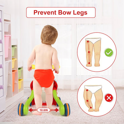 Baby Cartoon Push Walker Toy with Music Drawing Board Multifunction Activity Learning Walk Toddler Walker for 6-15 Months Infant