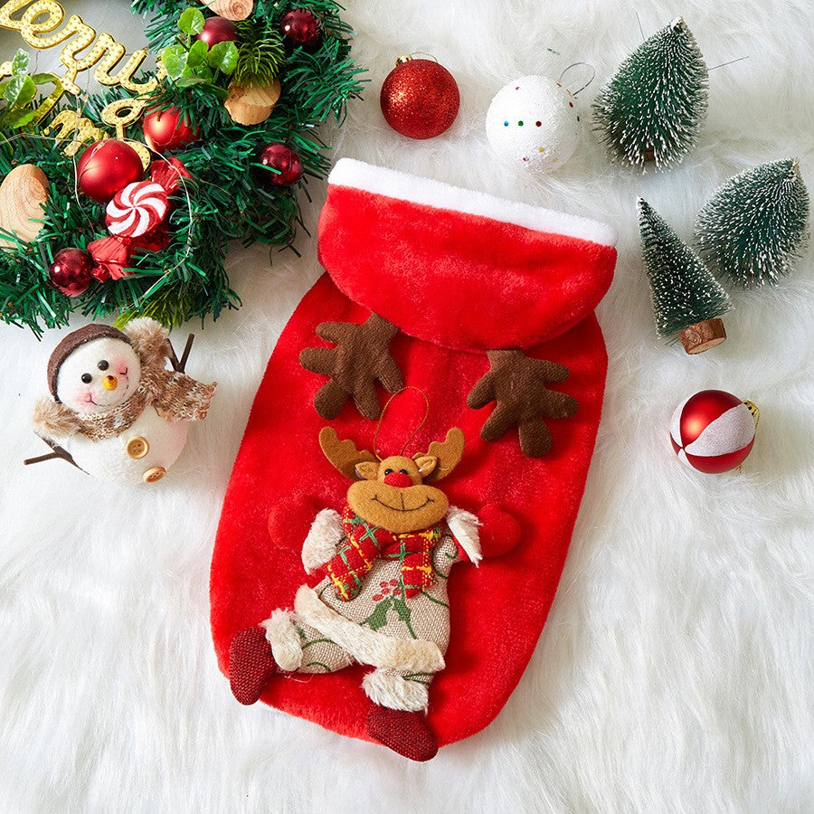 Roupas de Natal para Cães Outono e Inverno Flannel Gatos Cães Moletons Roupas para Animais de Estimação para Cães Pequenos e Médios Fantasia de Natal para Cães e Gatos