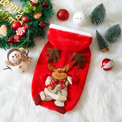 Roupas de Natal para Cães Outono e Inverno Flannel Gatos Cães Moletons Roupas para Animais de Estimação para Cães Pequenos e Médios Fantasia de Natal para Cães e Gatos