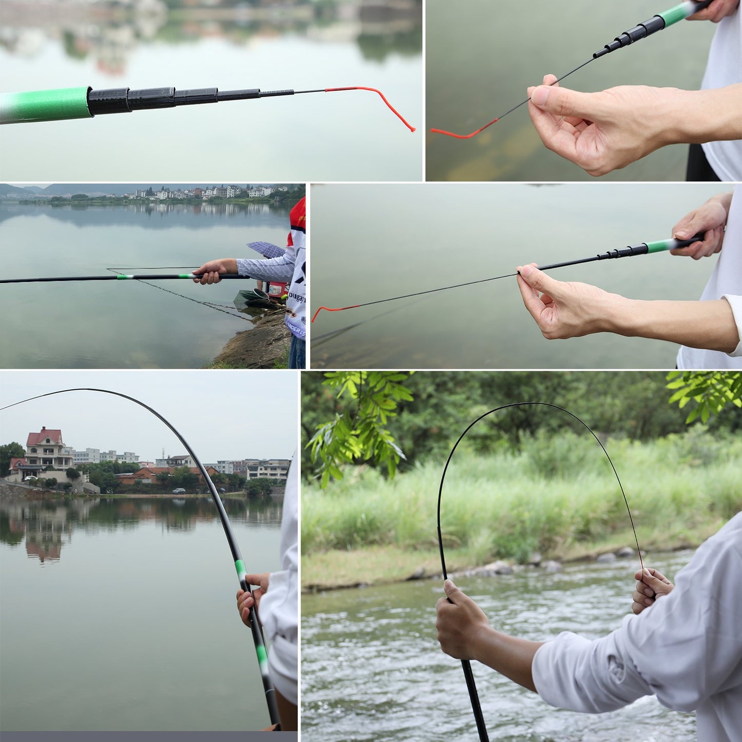 Sougayilang Vara de Pesca Portátil de Fibra de Vidro Multi Seções 2,7-5,4m Robusta e Anti-Dobrável Proporciona Uma Jornada de Pesca Suave