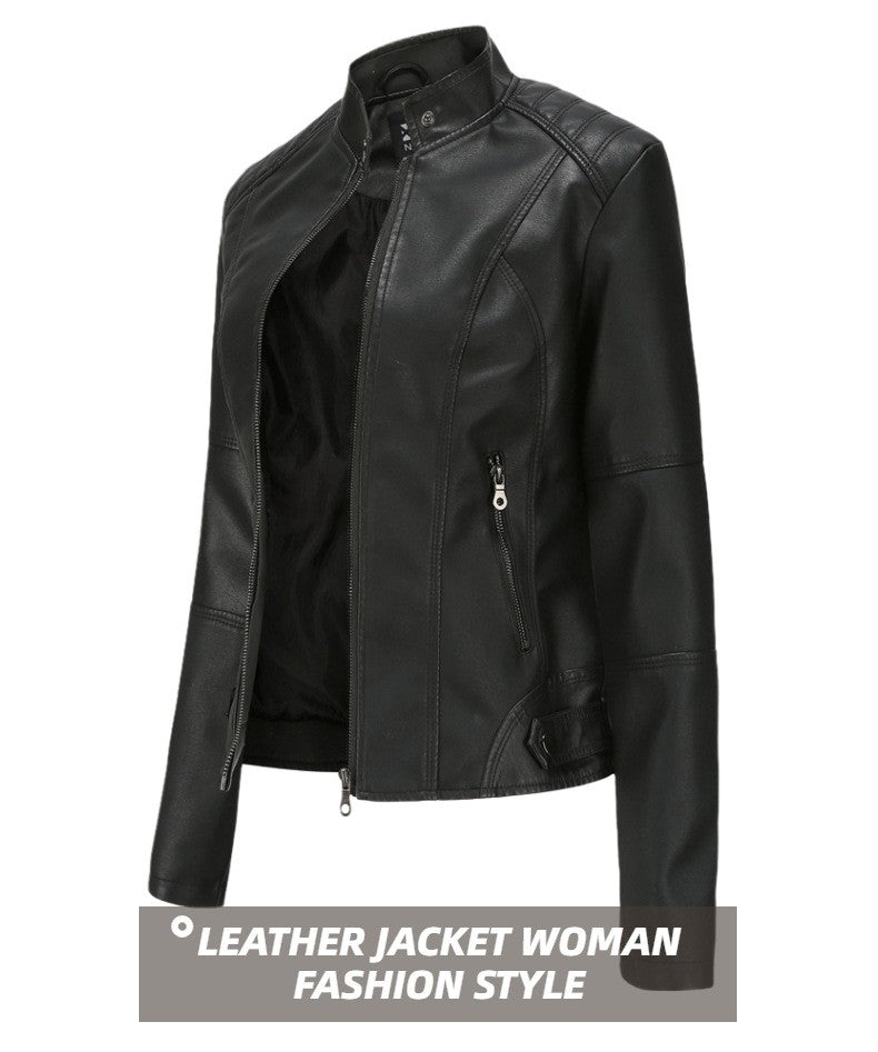 Red Women's PU Jacket, Vertical Collar Zipper Motorcycle Leather Coats,  Fashion Casual Coat Female Outerwear, Black Purple Top.