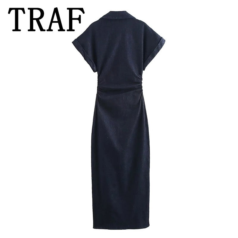 TRAF Denim Dress Women's Spring Summer Casual Long Dresses For Women 2025 New Fa