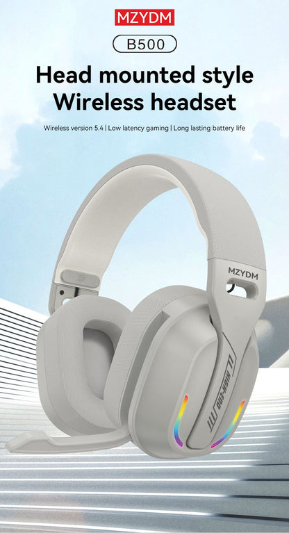 MZYDM Over Ear Headset Bluetooth5.4 Wireless Stereo Gaming B500 Earphones Built-in Mic RGB Light Low Latency Headphones For PC