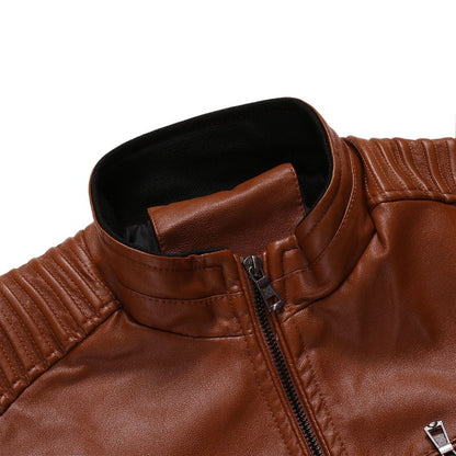 Men's leather jacket 2025 new spring and autumn thin style stand collar striped PU leather jacket motorcycle leather jacket