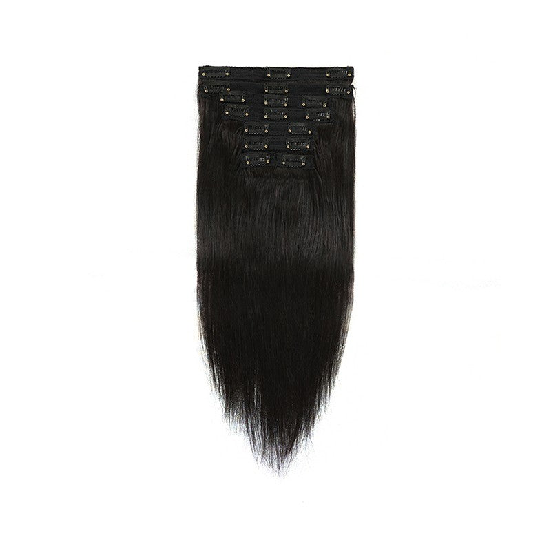 Cabelo Sintético Liso com Presilhas, Extensões de Cabelo Preto Suave de 30-45 cm, Aplique Grosso com Presilhas