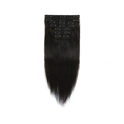 Cabelo Sintético Liso com Presilhas, Extensões de Cabelo Preto Suave de 30-45 cm, Aplique Grosso com Presilhas