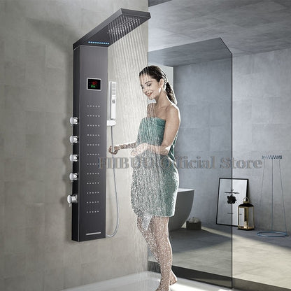 Luxury Shower For Bathroom With Digital Display Pressurized Top Nozzle Rain Shower Head Shower Room Wall Mounted Shower Set