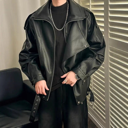 Spring and Autumn Retro PU Jacket Casual Zipper Locomotive Leather Clothes