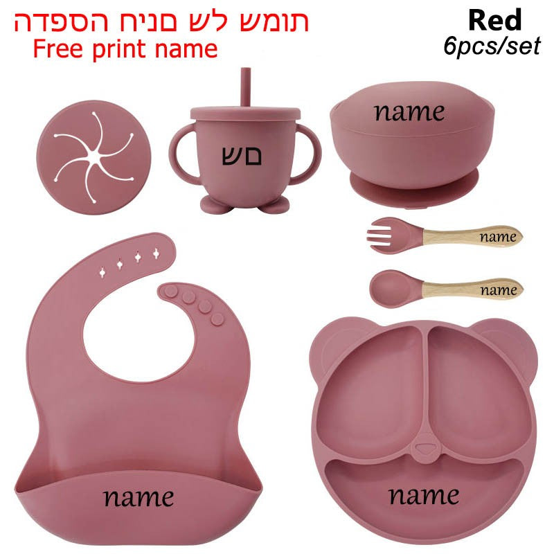 Personalized Name Tableware For Kids Silicone Suction Cup Plate Bowl Baby Feeding Set Children Dinner Dishes Bowl Spoon Cup