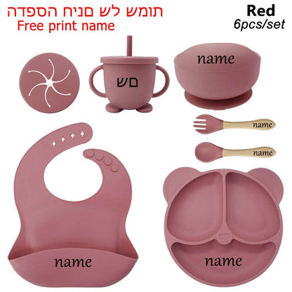Personalized Name Tableware For Kids Silicone Suction Cup Plate Bowl Baby Feeding Set Children Dinner Dishes Bowl Spoon Cup