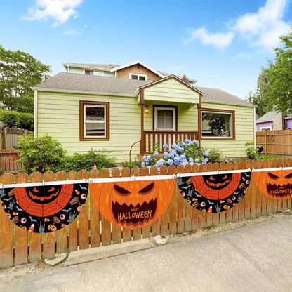 Halloween Fan Flag Spooky Halloween Bunting Flag Set for Outdoor Yard Decor Skull Ghost Pumpkin Banner for Porch Fence Kitchen