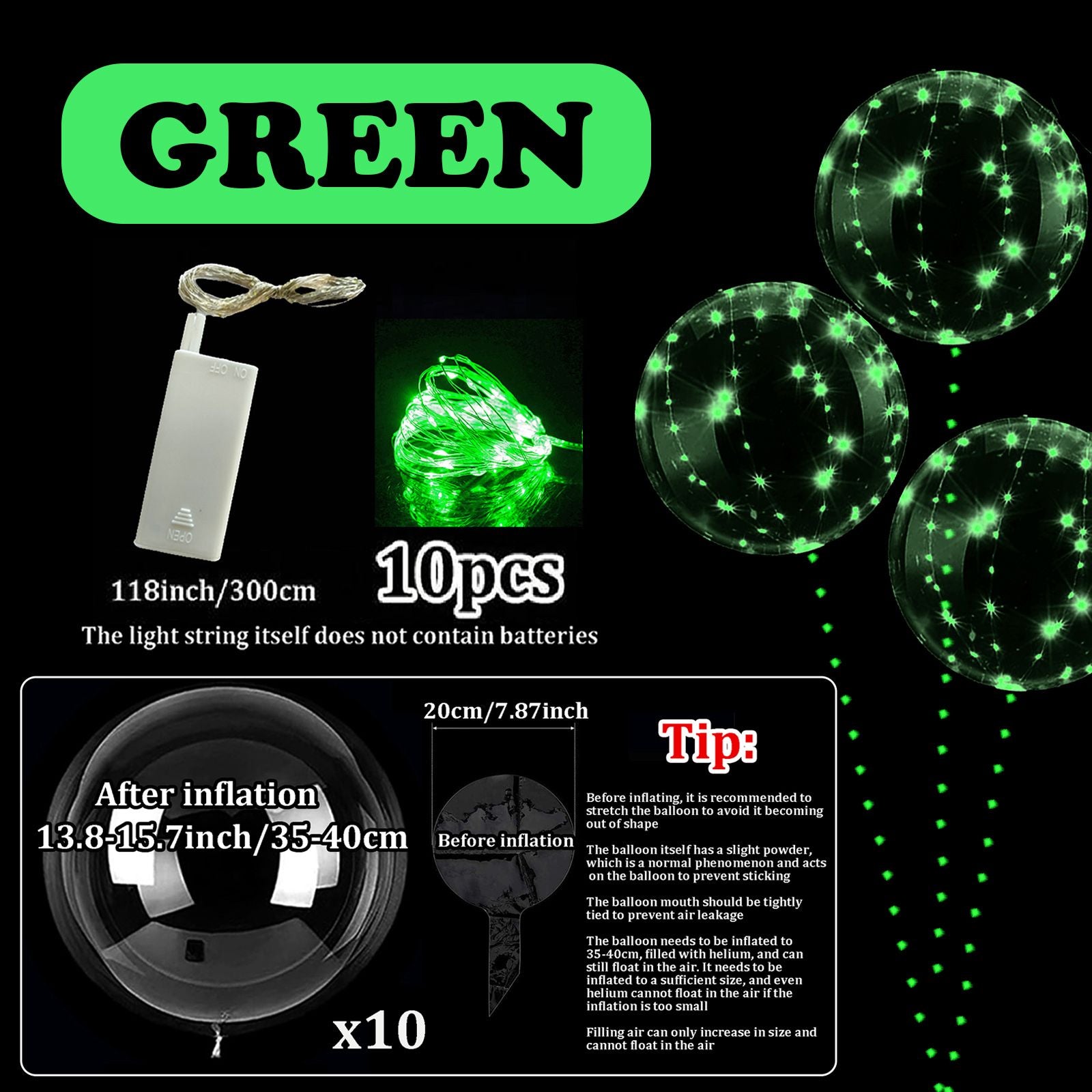10pcs LED Bobo Balloon (without battery) for wedding proposal decoration, birthday party, outdoor courtyard lighting decoration