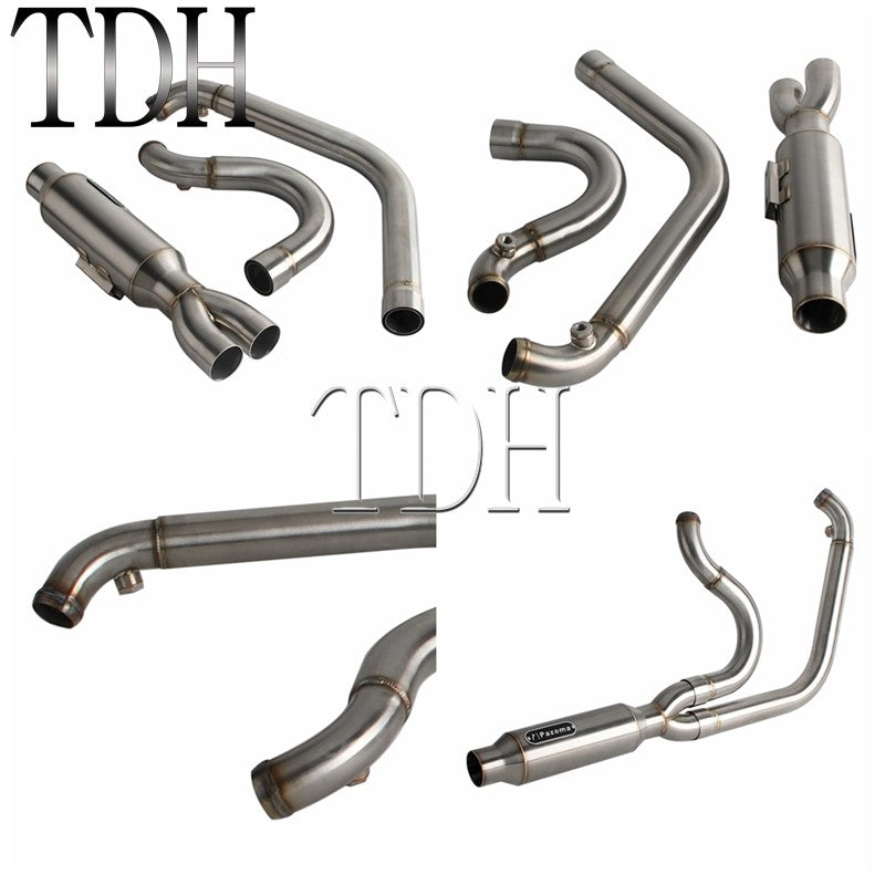 2-into-1 Exhaust Mufflers Drag Pipe Slip On Muffler System For Harley Dyna Wide Glide Super Glides Street Bob Low Rider FatBob
