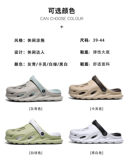 Summer Men's Fashion Beach Sandals Clogs Thick Sole Slipper Waterproof Anti-Slip Sandals Flip Flops Non-slip Soft EVA Hole Shoes