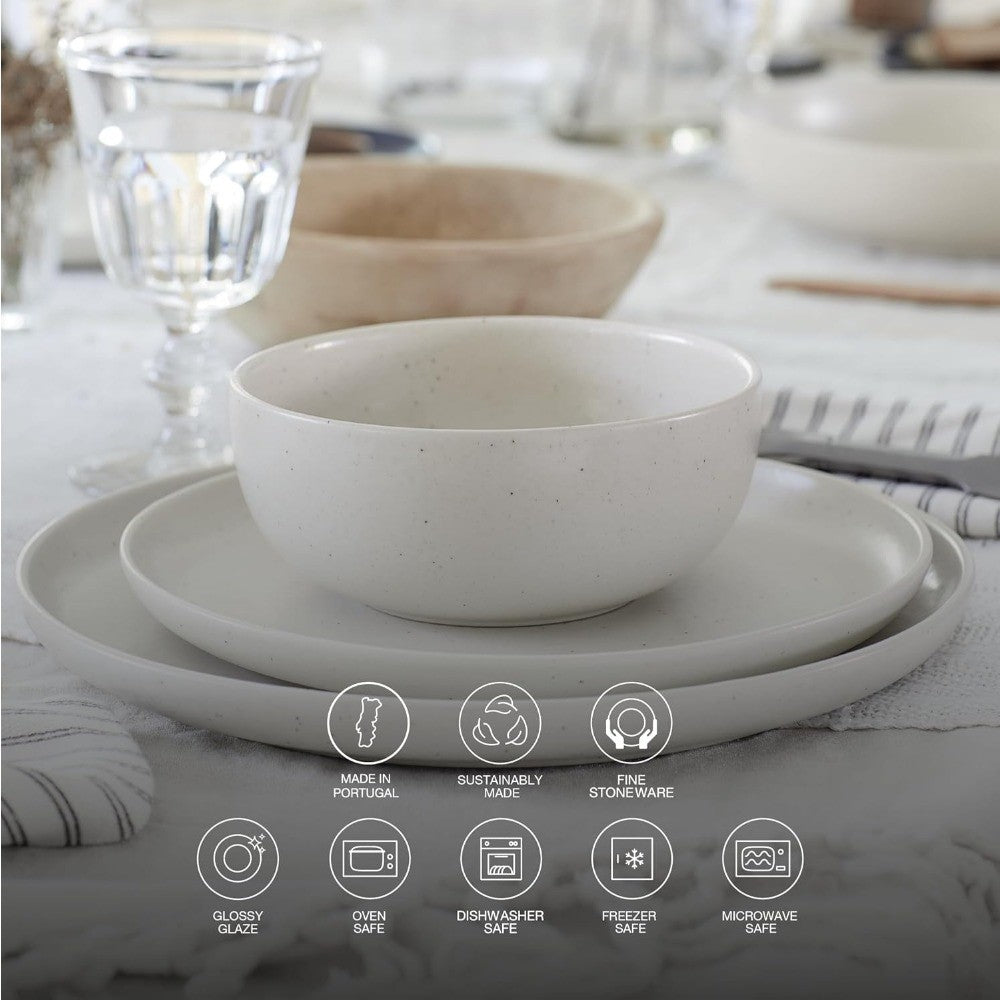 Ceramic Stoneware 12-Piece Place Setting Service for 4 - Pacifica Collection, Seed grey | Microwave & Dishwasher Safe Dinnerwar