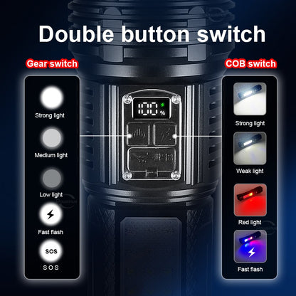 1000000LM Most Powerful LED Flashlight Rechargeable Type-c Flashlight Long Range 6000M Tactical Torch Light For Fishing Hunting