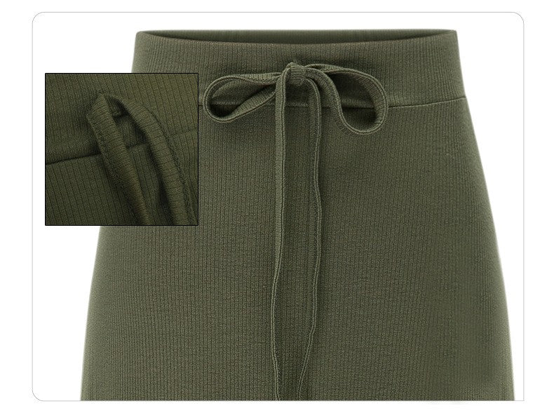 Plus size women's fashionable knitted half skirt high waist slit A-line skirt high stretch ankle length mid length skirt