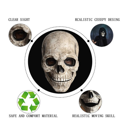 Halloween Skull Mask Comfortable Latex Headgear Movable Jaw Mask Breathable Full Head Skull Helmet For Costume Party Cosplay