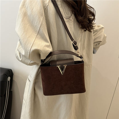 Fashionable Mini Suede Women's Bag, Faux Suede Tote Bag, Hardware Lock Buckle Decoration Handbag Purse Shoulder Cross Body Bags
