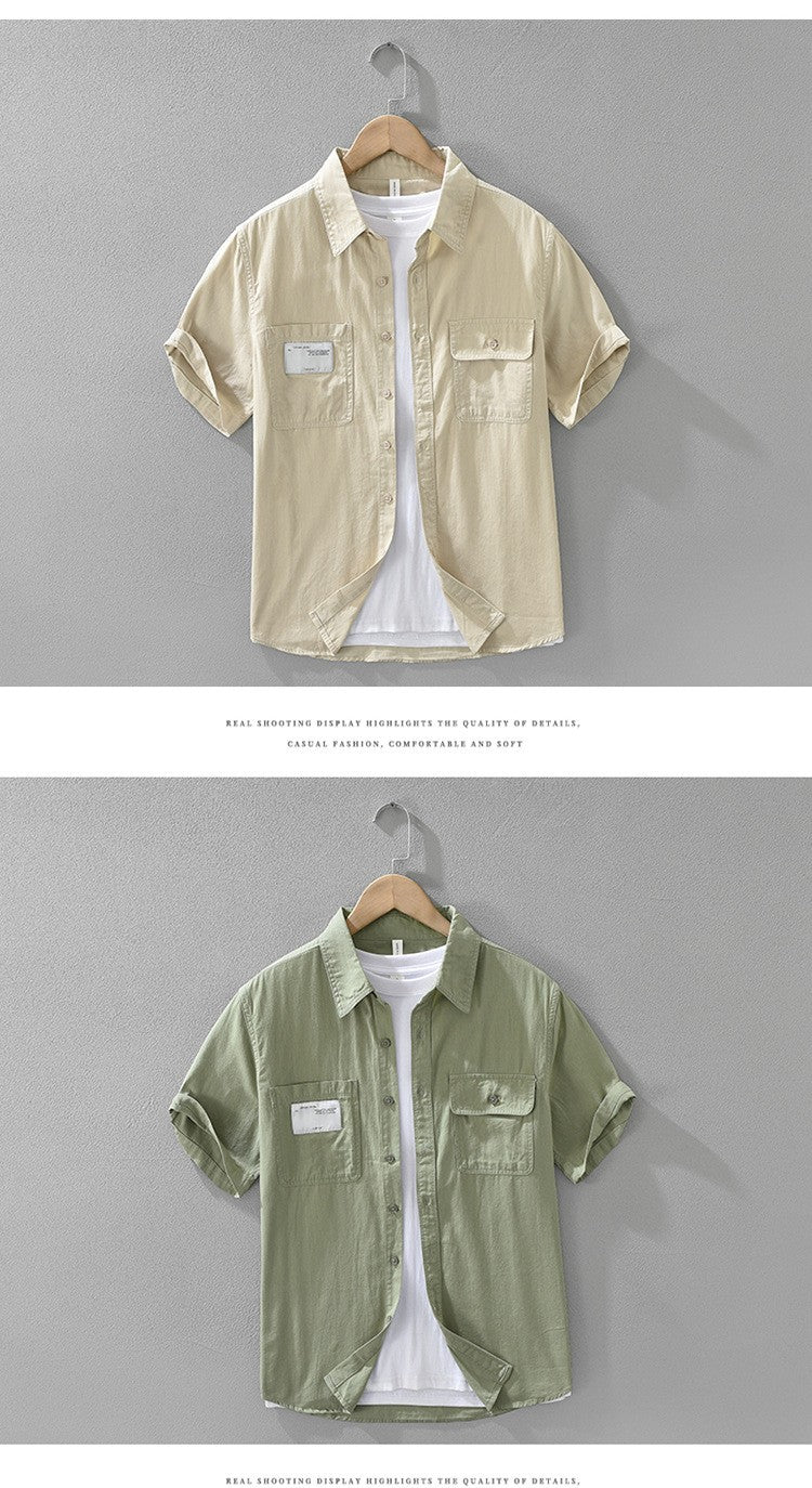Men's Short Sleeve Cargo Shirt Streetwear Summer Loose Fit Workwear Shirt with Chest Pocket Breathable Cotton Daily Outfits Tops
