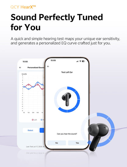 QCY MeloBuds N70 Adaptive ANC Wireless Earbuds Bluetooth 6.0 LDAC Hi-Res Audio 6 Mics Wireless Charging Earphones 50Hrs IPX5