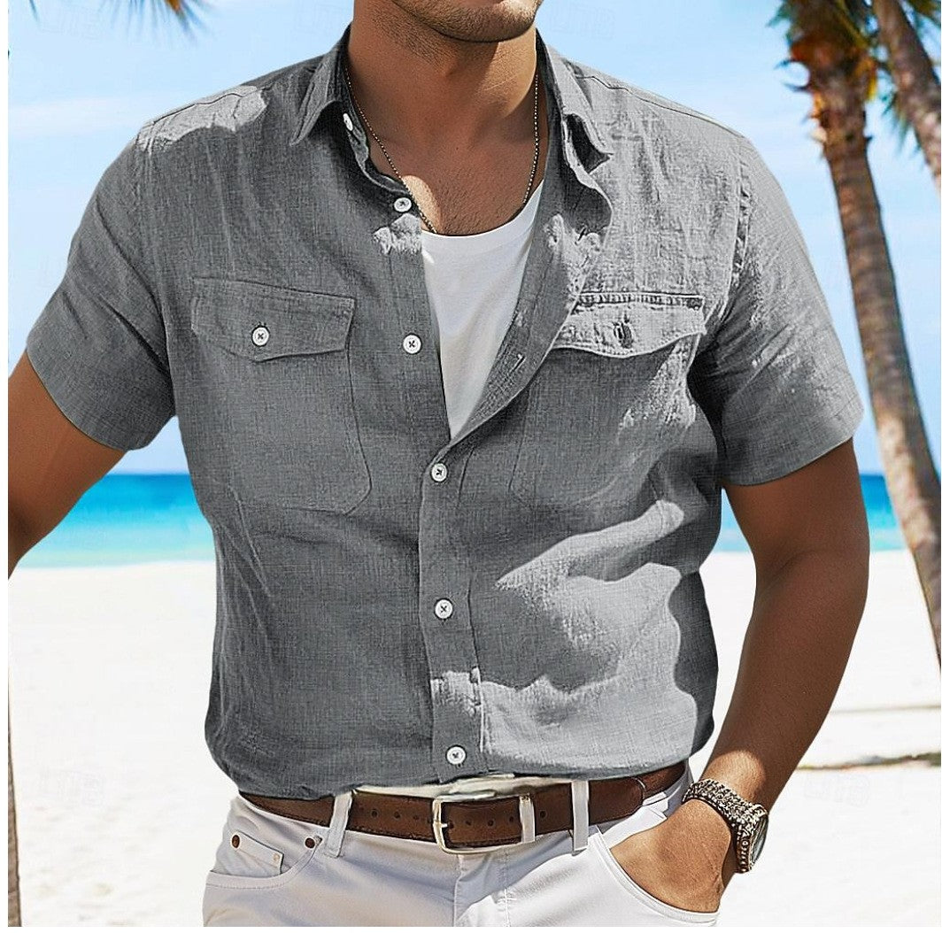 Men's Short Sleeve Cotton Shirt Men T-shirt Linen Short Sleeve Shirt Linen Shirt Men's Shirt with Short Sleeves Men T-shirt