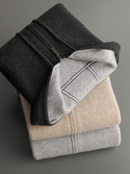 ADDONEE Men's 100% Wool Hoodie Cardigan Straights Leg Pants Set Autumn Winter Thick Cashmere Knitwear Sweater Trousers Suit