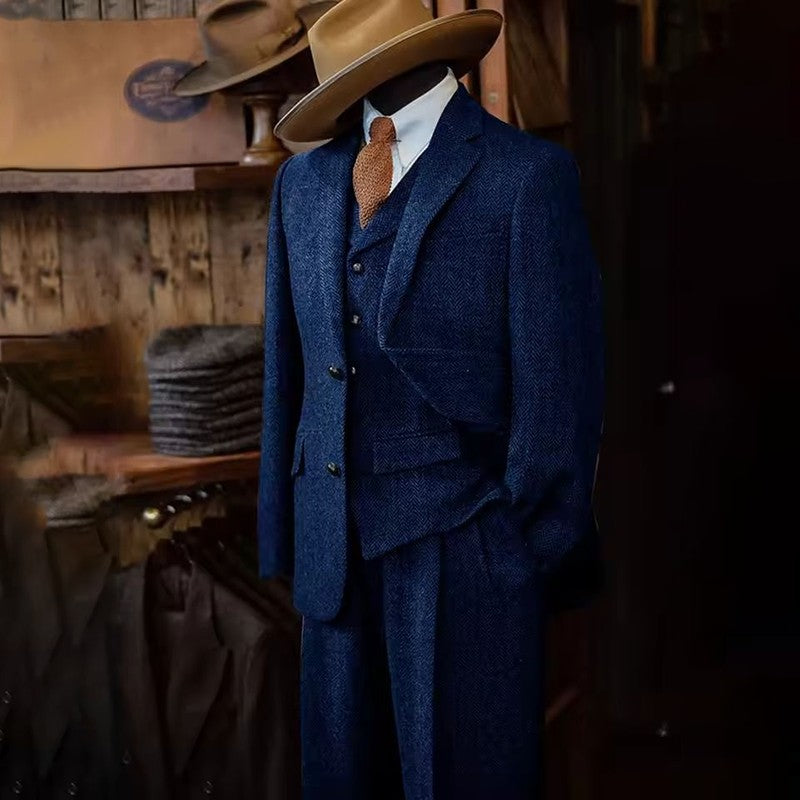 Men's Three-piece Suit Herringbone Pattern Single Breasted Slim Fit Suits for Men Suit Set Luxury 2025 Costumes Man Formal Suits