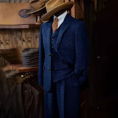 Men's Three-piece Suit Herringbone Pattern Single Breasted Slim Fit Suits for Men Suit Set Luxury 2025 Costumes Man Formal Suits