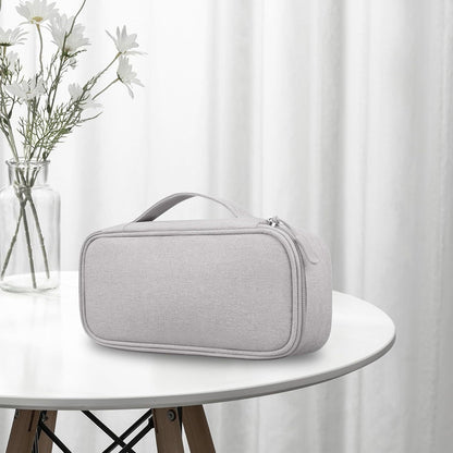 Electronics Travel Organizer Bag with Cable Management Compartments - Light Gray Tech Case with Zippered Pocket