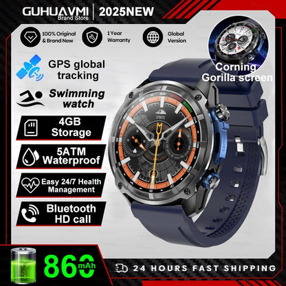 NEW 4GB Memory Video Player Smart Watch AMOLED With GPS Offline Maps Military Sports Smartwatch Men 30m Swim Waterproof Bracelet