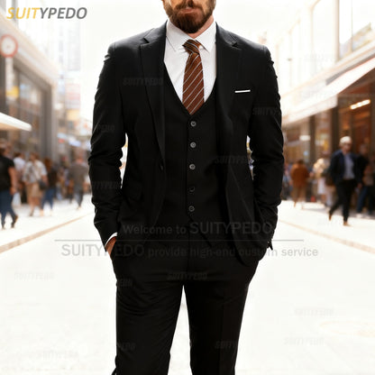 Smart Casual Slim Fit Suit Sets Elegant Notch Lapel Suit Attire 3 Pieces Blazer Vest And Pants Formal Evening Homme Costumes