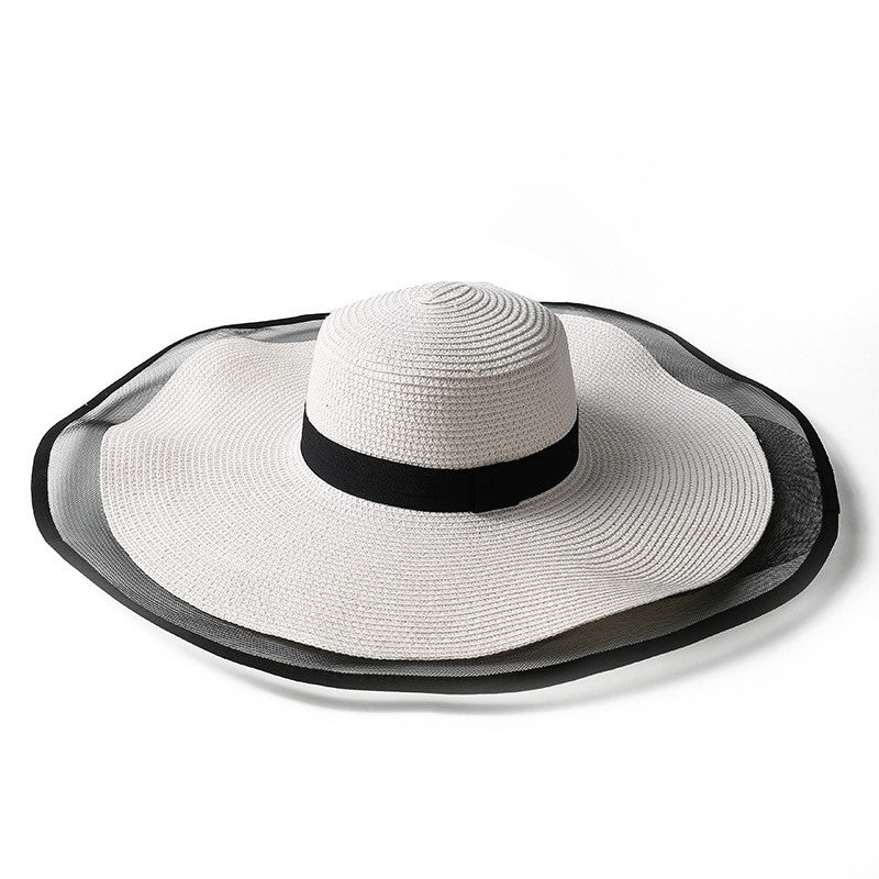 Chapéu de Sol Feminino, Aba Grande, Ondas, Boné de Praia, Chapéu Feminino, Viseiras de Sol de Aba Grande, Boné Panamá com Proteção UV, Chapéu Dobrável de Palha, Protetor Solar Vintage