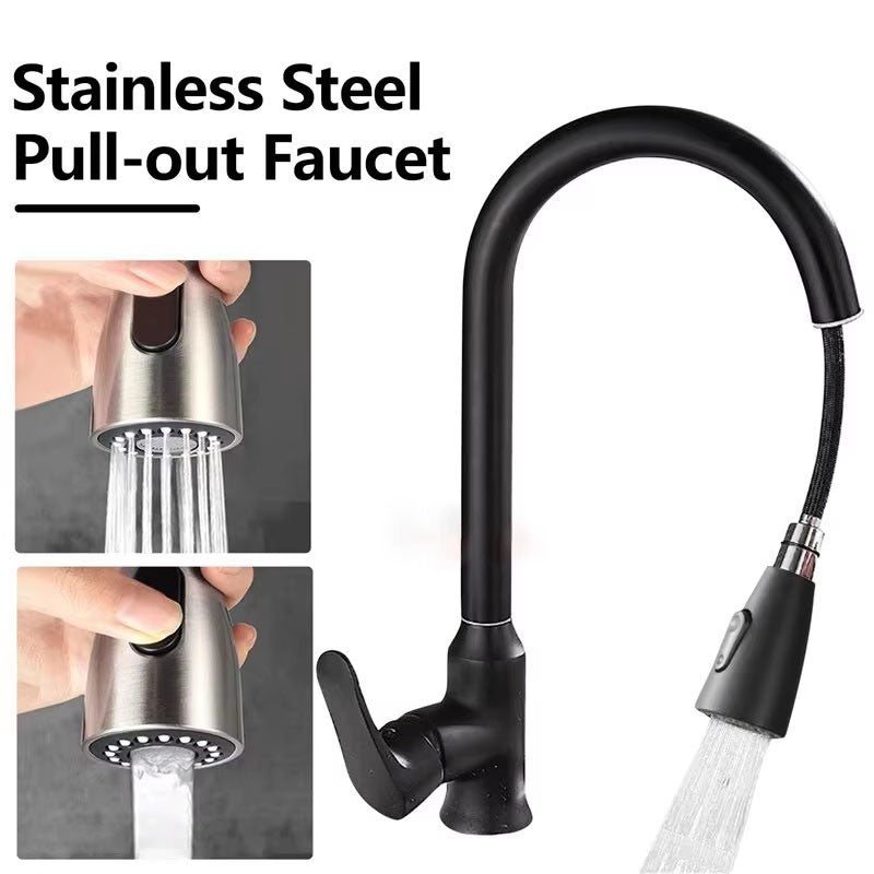 Kitchen Faucets Brushed Nickel Pull Out Kitchen Sink Water Tap Deck Mounted Mixer Stream Sprayer Head Hot Cold Taps Sliver