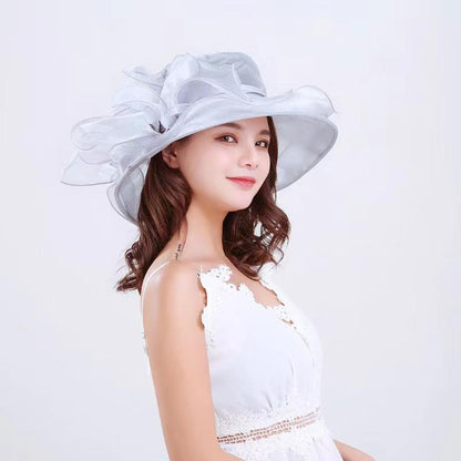 1 Chapéu Feminino De Organza Com Babados E Aba Larga Chapéu De Sol De Verão Para Noivas Estilo Europeu E Americano Chapéu Requintado Para Festas E Praia