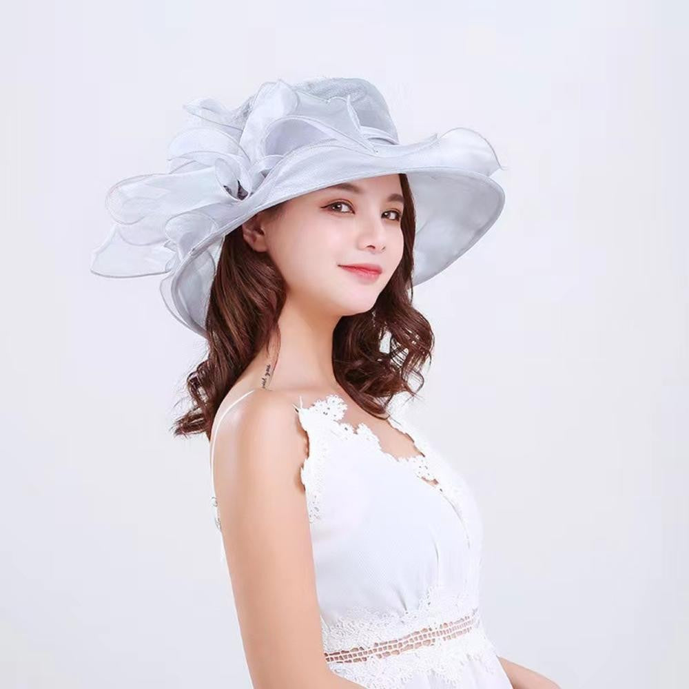 1 Chapéu Feminino De Organza Com Babados E Aba Larga Chapéu De Sol De Verão Para Noivas Estilo Europeu E Americano Chapéu Requintado Para Festas E Praia