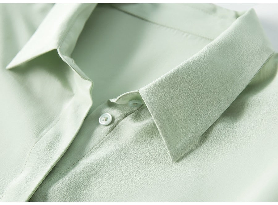 2025 Spring New Women's Silk Shirt Women's Long Sleeve 100% Mulberry Silk Blouse 16 MM White-collar OL Style Shirts For Women