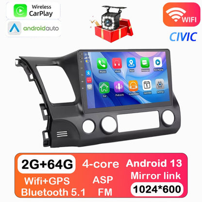2+64G Android 13 Car Radio For Honda Civic 2006 2007 2008 2009 2010 2011 Car Multimedia Wireless Carplay Auto Audio